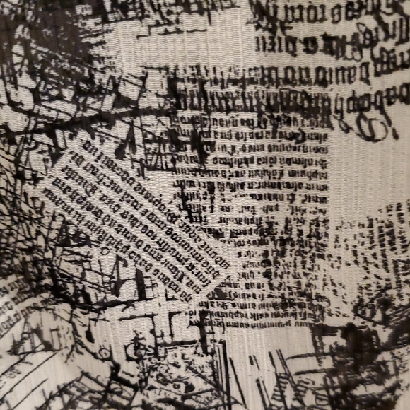 Christopher & Banks Black White Flowy Blouse Newspaper Print Cardigan Sheer Med. - Picture 14 of 16